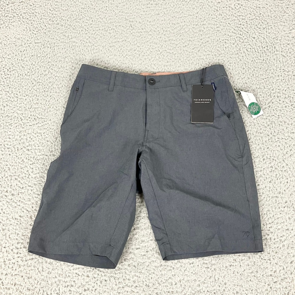 7 Diamonds Shorts Mens 31 Charcoal Aeroplane Performance 4-Way Stretch New